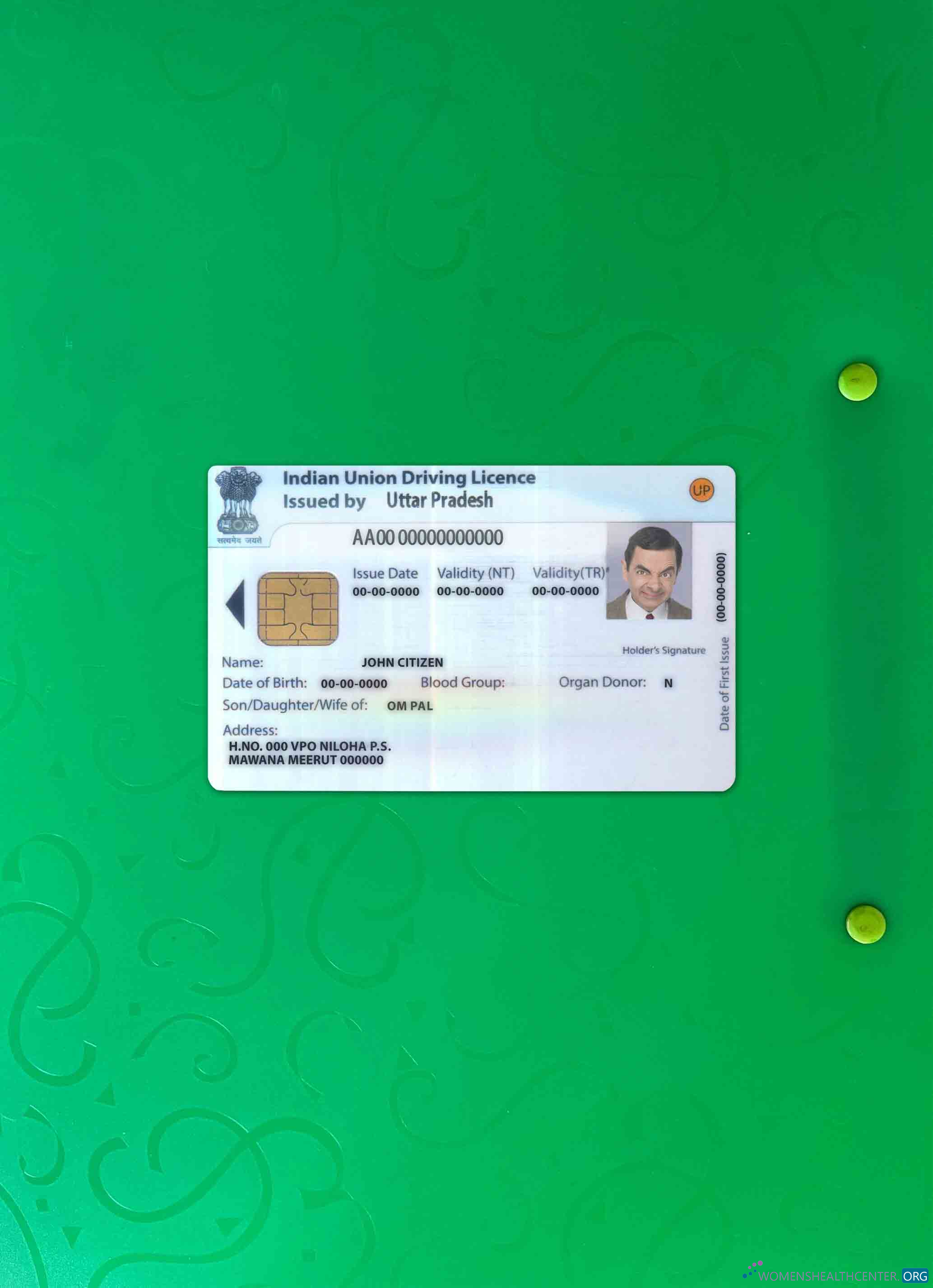 Download Indian Union driving license photolook FRONT Photoshop template